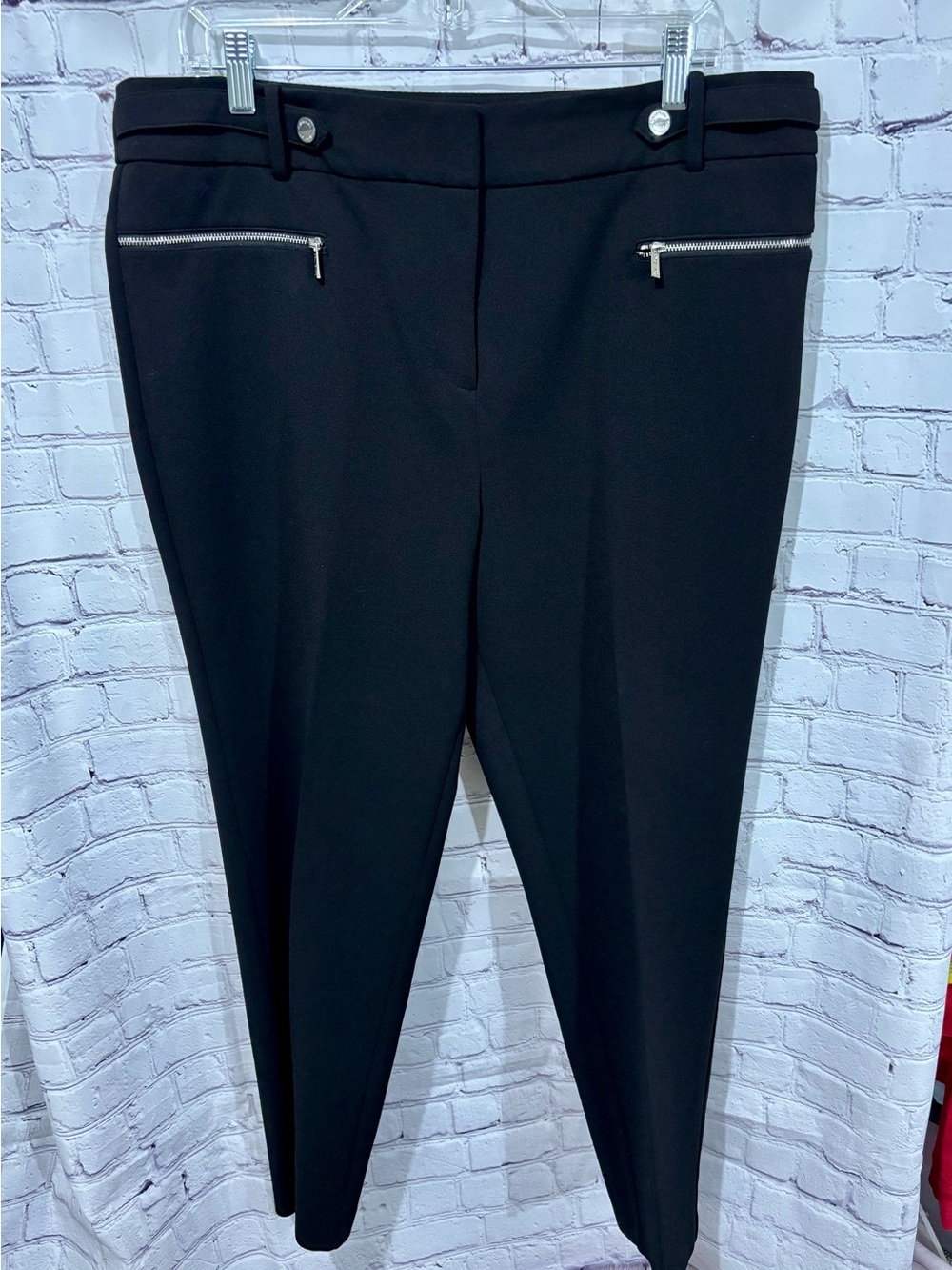 Calvin Klein Black Straight-Leg Ponte Pants with Silver Zips
